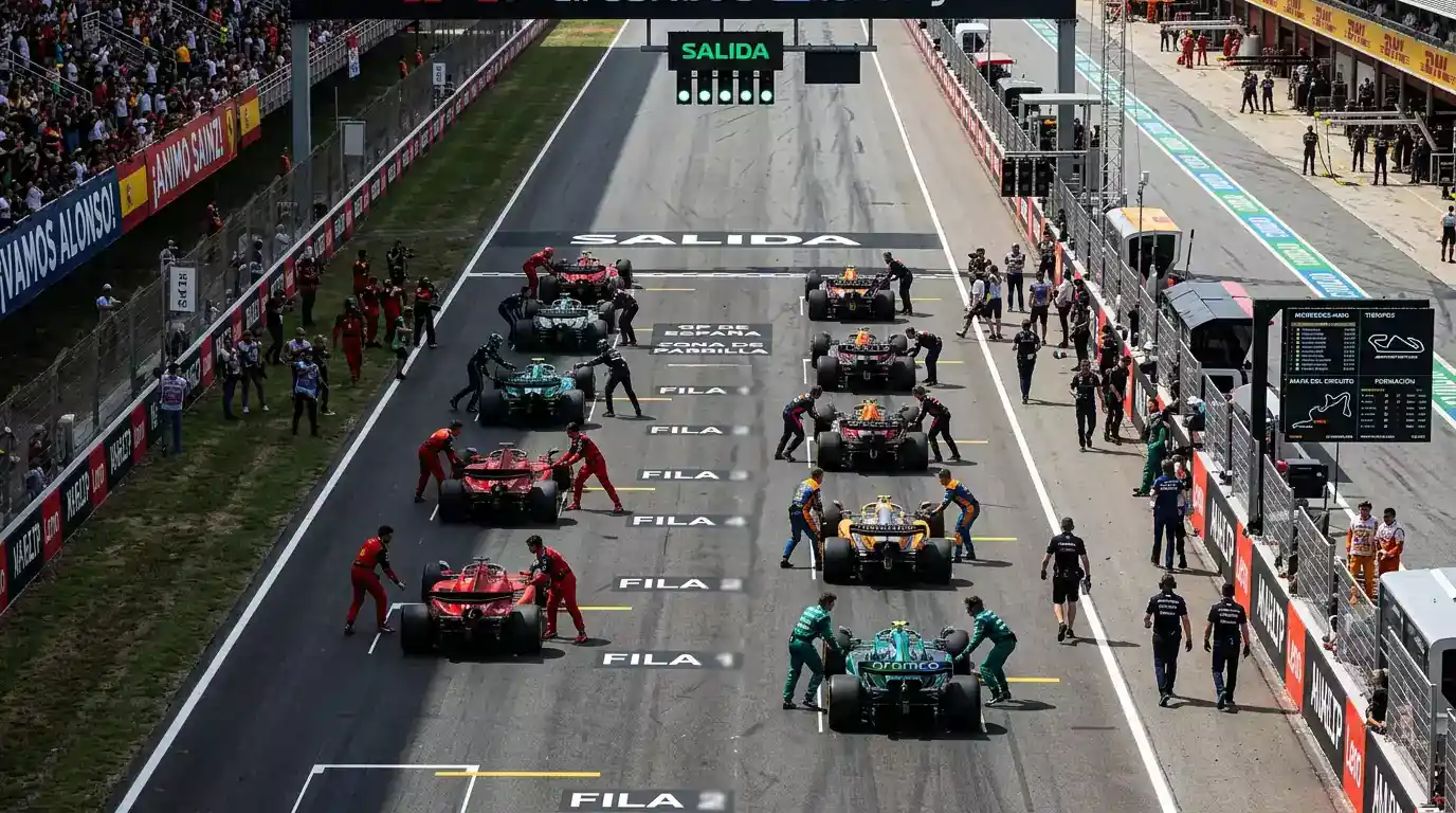 Monoplazas de F1 en la salida de un Gran Premio con mercados de apuestas disponibles